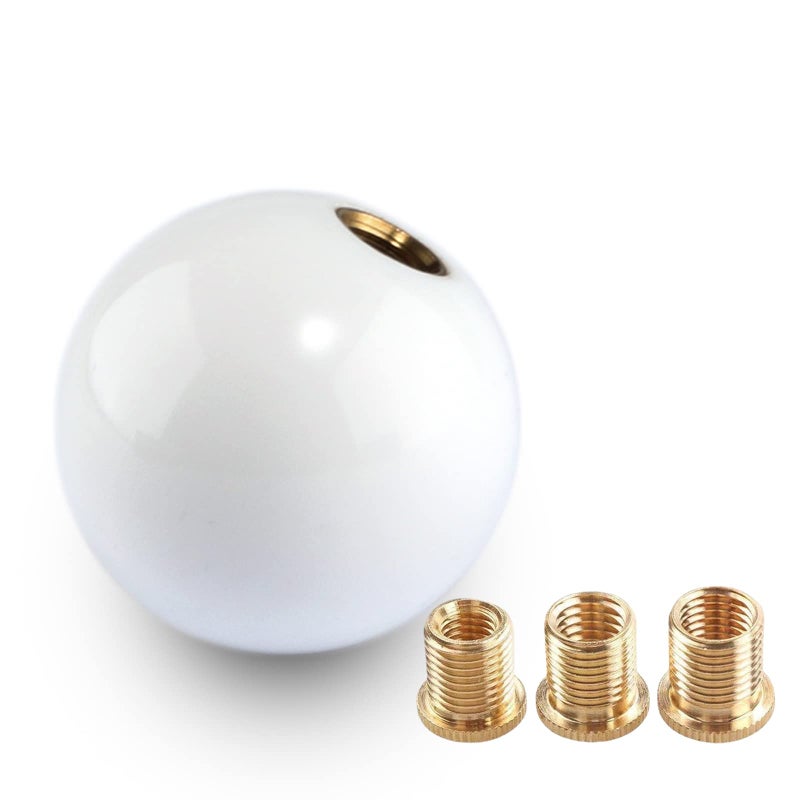 YIUIY Round Ball Shift Knob Universal Gear Shift Knob 5 6 Speed for Manual Automatic Vehicles with Adapters (Pure White) - Image 1